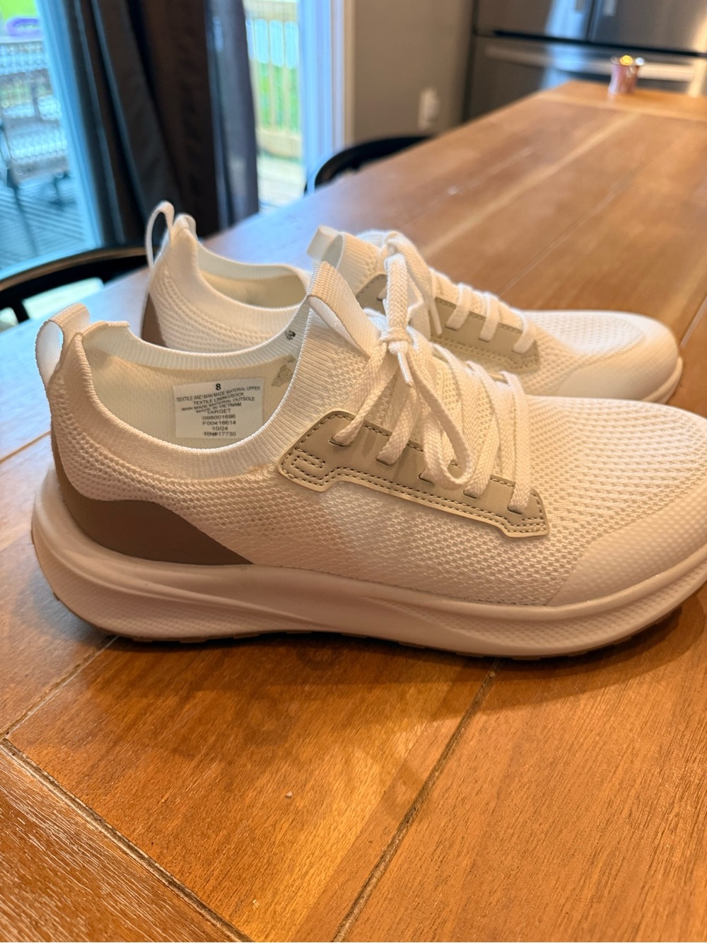 Goodfellow & Co White Knit Lace-Up Sneakers with Tan Heel Panel